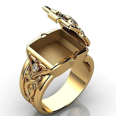 Men's Ring with Secret Compartment Mini Clamshell Storage Box Design Retro Carved Band Rings Punk Hip Hop Party Jewelry Unique Gift for Men Women Rapper Biker Gold/Wedding Party / Color Size 6-14