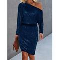 Women's Silver Sequin Dress Party Dress Sparkly Dress Christmas Cocktail Dress Midi Dress Silver Navy Blue Emerald Green Long Sleeve Sparkly Glitter Spring Fall Winter Cold Shoulder