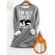 Women's Thermal Shirt Letter Penguin Warm Comfort Soft Home Daily Bed Fleece Warm Breathable Crew Neck Long Sleeve Fall Winter Black Pink