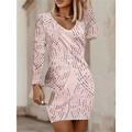 Women's Work Dress Bodycon Sheath Dress Mini Dress Pink Light Grey Dark Blue Long Sleeve Leaf Print Spring Fall Winter V Neck Fashion Office 2023 S M L XL XXL 3XL