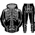 Men's Tracksuit Full Zip Hoodie Hoodies Set Black And White White Blue Gray Hooded Graphic Skeleton Zipper 2 Piece Print Sports Outdoor Casual Sports 3D Print Streetwear Designer Basic Spring Fall