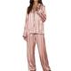 Women's Pajamas Nighty Sets Stripe Simple Comfort Soft Carnival Christmas New Year Satin Gift Lapel Long Sleeve Shirt Pant Button Pocket Spring Fall Champagne Pink