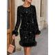 Women's Black Dress Velvet Dress Party Dress Velvet Patchwork Crew Neck Long Sleeve Mini Dress Vacation Black Spring Winter