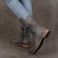 Women's Boots Combat Boots Plus Size Riding Boots Outdoor Daily Solid Color Solid Colored Mid Calf Boots Rivet Lace-up Flat Heel Round Toe Vintage Casual Faux Leather PU Zipper Light Brown Black Gray