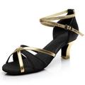 Women's Latin Shoes Dance Shoes Indoor Practice Professional Professional Sneaker Softer Insole High Heel Round Toe Buckle Adults' Black / Gold Black / Silver Black / Satin