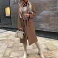 Women's Winter Coat Belted Overcoat Double Breasted Lapel Pea Coat Long Coat Thermal Warm Windproof Trench Coat with Pockets Lady Jacket Fall Outerwear Black Blue