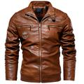 Men's Faux Leather Jacket Motorcycle Jacket Daily Wear Warm Faux Fur Trim Winter Plain Casual Lapel Thick Regular Faux Leather Loose Fit Black Wine Brown Jacket