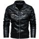 Men's Faux Leather Jacket Motorcycle Jacket Daily Wear Warm Faux Fur Trim Winter Plain Casual Lapel Thick Regular Faux Leather Loose Fit Black Wine Brown Jacket