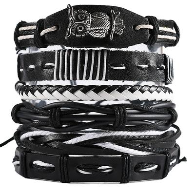 vintage men's hand jewelry 5 packs cross braided leather adjustable set bracelet