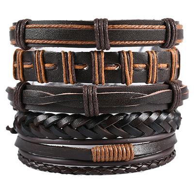 vintage men's hand jewelry 5 packs cross braided leather adjustable set bracelet
