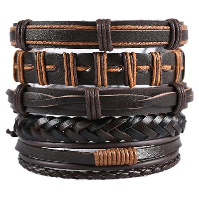 vintage men's hand jewelry 5 packs cross braided leather adjustable set bracelet