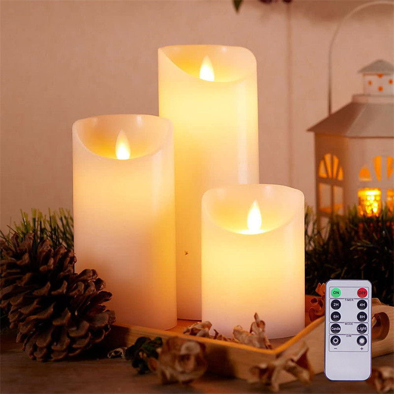 LED Candles Flameless Flickering Pillar Candles with Remote and Timer Battery Operated 3D Wick Real Wax Ivory Warm Light LED Pillar Candles for Halloween Decoration Indoor Set of 3(D3 x H456 Inch)