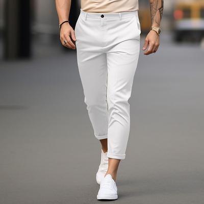 Men's Trousers Chinos Summer Pants Casual Pants Front Pocket Plain Comfort Breathable Casual Daily Holiday Fashion Basic Black White