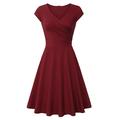 Women's A Line Dress Short Mini Dress Beige Short Sleeve Pure Color Ruched Spring Summer V Neck Elegant Classic 2023 4XL