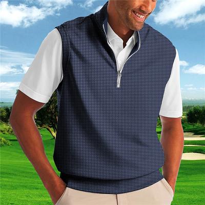 Men's Polo Shirt Golf Shirt Plaid Turndown Wine Blue Green Dark Blue Gray 3D Print Casual Daily Sleeveless Zipper Print Clothing Apparel Fashion Designer Casual Breathable