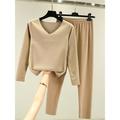 Women's Thermal Underwear Suit Pajama SetsThermal Set Pure Color Fashion Casual Soft Home Daily Bed Polyester Breathable V Wire Long Sleeve T shirt Tee Pant Fall Winter Light Pink Black