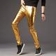 Men's Skinny Trousers Faux Leather Pants Casual Pants Patchwork Pocket Solid Color Comfort Lightweight Party Club Streetwear Streetwear Stylish Black Golden