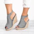 Women's Sandals Plus Size Outdoor Office Daily Solid Colored Summer Buckle Wedge Heel Peep Toe Casual Minimalism Walking Nubuck Faux Suede Buckle Black Pink Blue