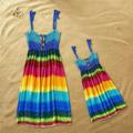 Mommy and Me Children's Day Dresses Rainbow Striped Daily Wear Print Multicolor Blue Green Sleeveless Knee-length Tank Dress Boho Matching Outfits