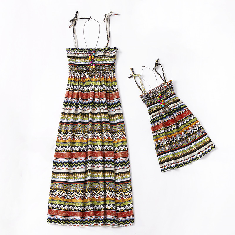 Mommy and Me Children's Day Dresses Rainbow Striped Daily Wear Print Multicolor Blue Green Sleeveless Knee-length Tank Dress Boho Matching Outfits