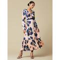 Satin Floral Print V Neck Tie Back Maxi Dress