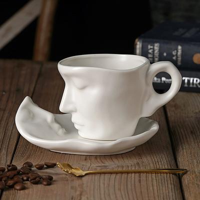 Unique Face Shaped Water Cup With Saucer, Creative Coffee Cup Set, Microwave And Dishwasher Safe