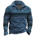 Geometric Pattern Sweater Mens Graphic Hoodie Tribal Prints Daily Classic Casual 3D Sweatshirt Zip Pullover Holiday Going Out Streetwear Sweatshirts Blue Brown Green Native American Grey Cot