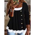 Women's Plus Size T shirt Tee Plain Daily Going out Weekend Button Fake two piece Black Long Sleeve Casual Crewneck Fall Winter