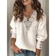 Women's Pullover Sweater Jumper V Neck Ribbed Knit Polyester Lace Trims Fall Winter Daily Going out Weekend Stylish Casual Soft Long Sleeve Solid Color Maillard White Blue S M L