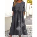 Women's Casual Dress Tunic Dress Cotton Summer Dress Maxi Dress Linen Ruched Pocket Basic Daily Vacation Crew Neck Half Sleeve Summer Spring Fall ArmyGreen Black Dandelion