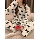 Women's Fleece Pajamas Sets Fluffy Fuzzy Warm Pajama Fruit Bear Plush Casual Comfort Home Daily Bed Coral Fleece Coral Velvet Warm Crew Neck Long Sleeve Pant Fall Winter Black bow Peach Pink