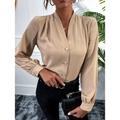 Women's Shirt Blouse Plain Office Work Business Beige Button Long Sleeve Streetwear Casual V Neck Regular Fit Spring Fall