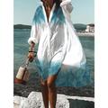 Women's Shirt Dress Cover Up Beach Wear Mini Dress Button Print Fashion Modern Graphic V Neck Long Sleeve Loose Fit Outdoor Daily White 2023 Summer Spring S M L XL