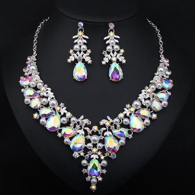 Bridal Jewelry Sets 1 set Crystal Rhinestone Alloy 1 Necklace Earrings Women's Statement Colorful Cute Fancy Flower irregular Jewelry Set For Party Wedding