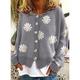 Women's Cardigan Knitted Button Print Floral Daisy Stylish Basic Casual Long Sleeve Regular Fit Sweater Cardigans Open Front Fall Winter Spring Blue Black Gray / Going out