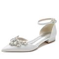 Women's Wedding Shoes Dress Shoes White Shoes Wedding Party Solid Colored Wedding Flats Bridal Shoes Bridesmaid Shoes Summer Rhinestone Flat Heel Pointed Toe Elegant Classic Glitter Ankle Strap White