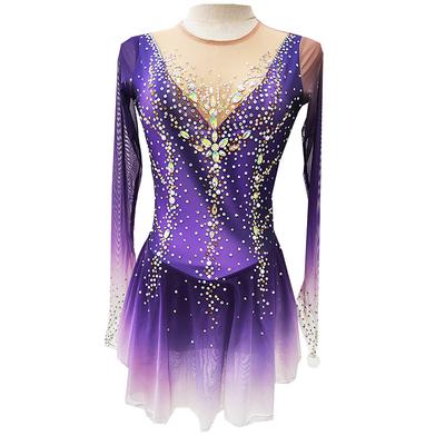 Figure Skating Dress Women's Girls' Ice Skating Dress Purple Thumbhole Halo Dyeing High Elasticity Professional Competition Skating Wear Thermal Warm Crystal / Rhinestone Long Sleeve Ice Skating