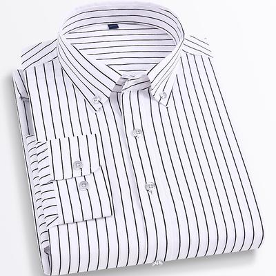 Men's Dress Shirt Button Down Shirt Non Iron Shirt Striped Shirt Stretch Stripe Wedding Office Career Black White Yellow Dark Navy Long Sleeve Shirt Collar All Seasons Clothing Apparel Print