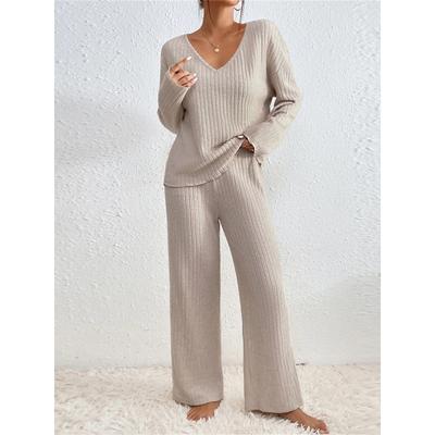 Women's Loungewear Sets Pure Color Casual Comfort Soft Home Daily Vacation Knit Breathable V Wire Long Sleeve Sweater Pant Fall Winter Home Outfits