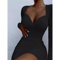 Women's Party Dress Bodycon Sheath Dress Mini Dress Black White Long Sleeve Solid Color Ruched Summer Fall V Neck Sexy Winter Dress Fall Dress Spring Dress 2022 S M L XL XXL