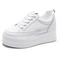 Women's Sneakers Height Increasing Shoes Platform Sneakers White Shoes Outdoor Daily Solid Colored Platform Round Toe Sporty Casual Walking Faux Leather PU Lace-up White / Silver white / green