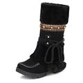 Women's Boots Snow Boots Daily Solid Colored Fleece Lined Mid Calf Boots Winter Sequin Pom-pom Wedge Heel Round Toe Minimalism Nubuck Faux Suede Loafer Dark Brown Black Purple