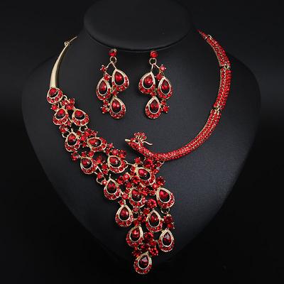 Bridal Jewelry Sets 1 set Crystal Rhinestone Alloy 1 Necklace Earrings Women's Statement Colorful Cute Fancy Peacock irregular Jewelry Set For Party Wedding