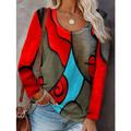 Women's Plus Size T shirt Tee Graphic Geometric Casual Holiday Red Blue Gray Print Long Sleeve Vintage Ethnic Round Neck Fall Winter