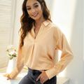 Women's Blouse White Red Light Brown Plain Long Sleeve Work Weekend Streetwear Shirt Collar Regular Silk Like Satin S