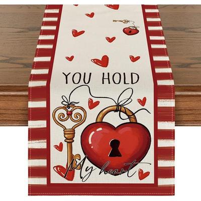 Valentines Day Table Runner Holiday Table Runner Seasonal Farmhouse Burlap Table Cloth for Wedding Anniversary Home Kitchen Dinner Table Party Decor