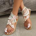 Women's Sandals Wedding Shoes for Bride Bridesmaid Women Peep Toe White PU With Lace Flower Flat Heel Wedding Party Beach Wedding Vacation Daily Classic Casual Boho Bohemia