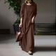 Women's Linen-Cotton Blend Maxi Dress Long Sleeve Loose Fit Patchwork Crew Neck Casual