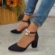 Women's Heels Pumps Sandals Valentines Gifts Dress Shoes Block Heel Sandals Office Daily Solid Color Imitation Pearl High Heel Chunky Heel Pointed Toe Elegant Fashion Cute Faux Suede Buckle Black Gray