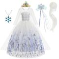 Frozen Fairytale Princess Elsa Flower Girl Dress Vacation Dress Theme Party Costume Girls' Movie Cosplay Halloween White Blue (With Accessories) Dress Accessory Set Carnival World Book Day Costumes
